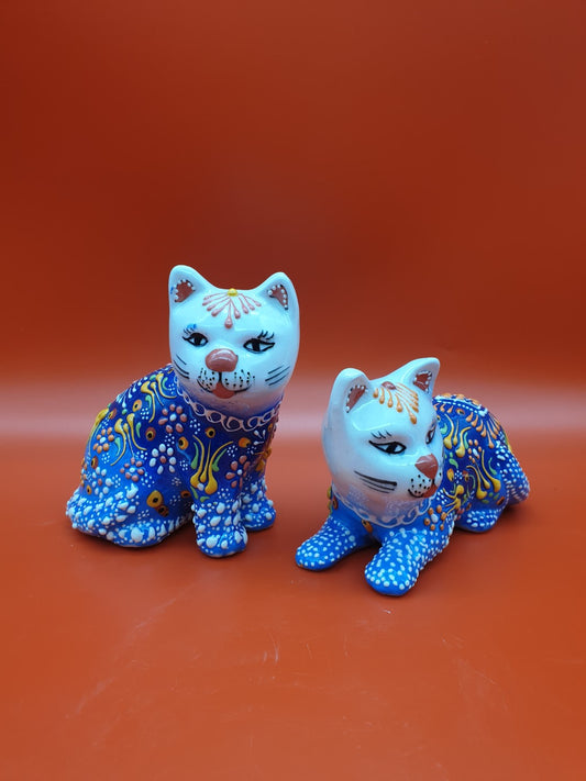 6" Couple Ceramic Cats, Turkish Ceramic, Hand Painted