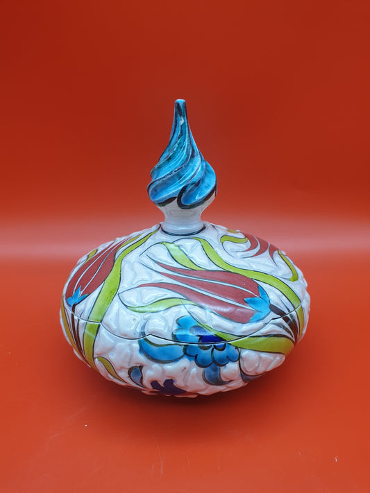 6x6" Ceramic Sugar Bowl, Turkish Ceramic, Hand Painted