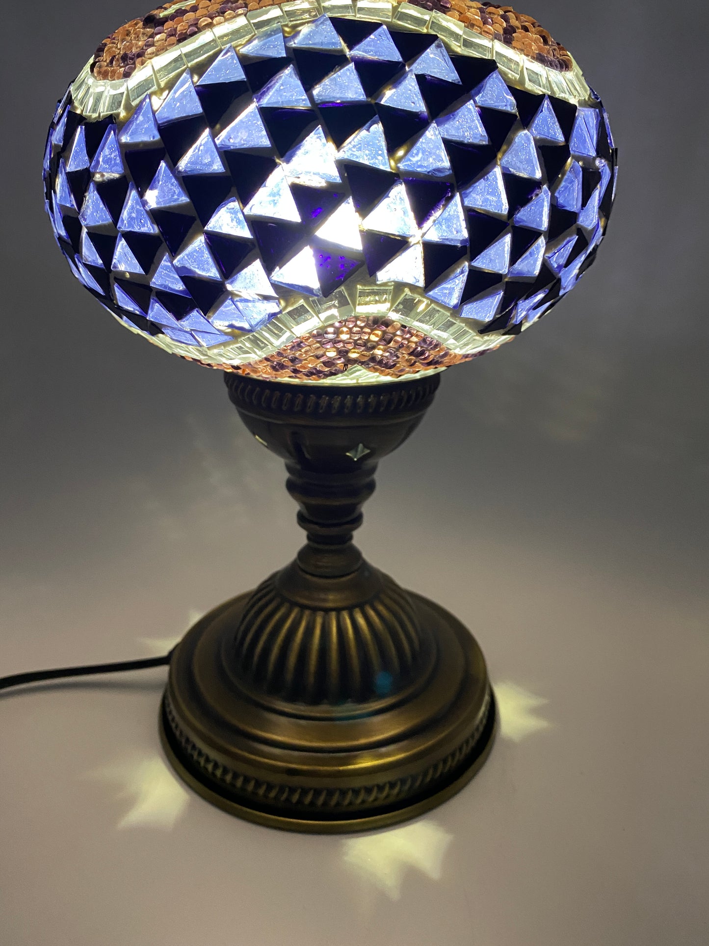 Turkish Handmade Mosaic Table Desk Bedside Night Lamp Light Lampshade, Blue, 14"