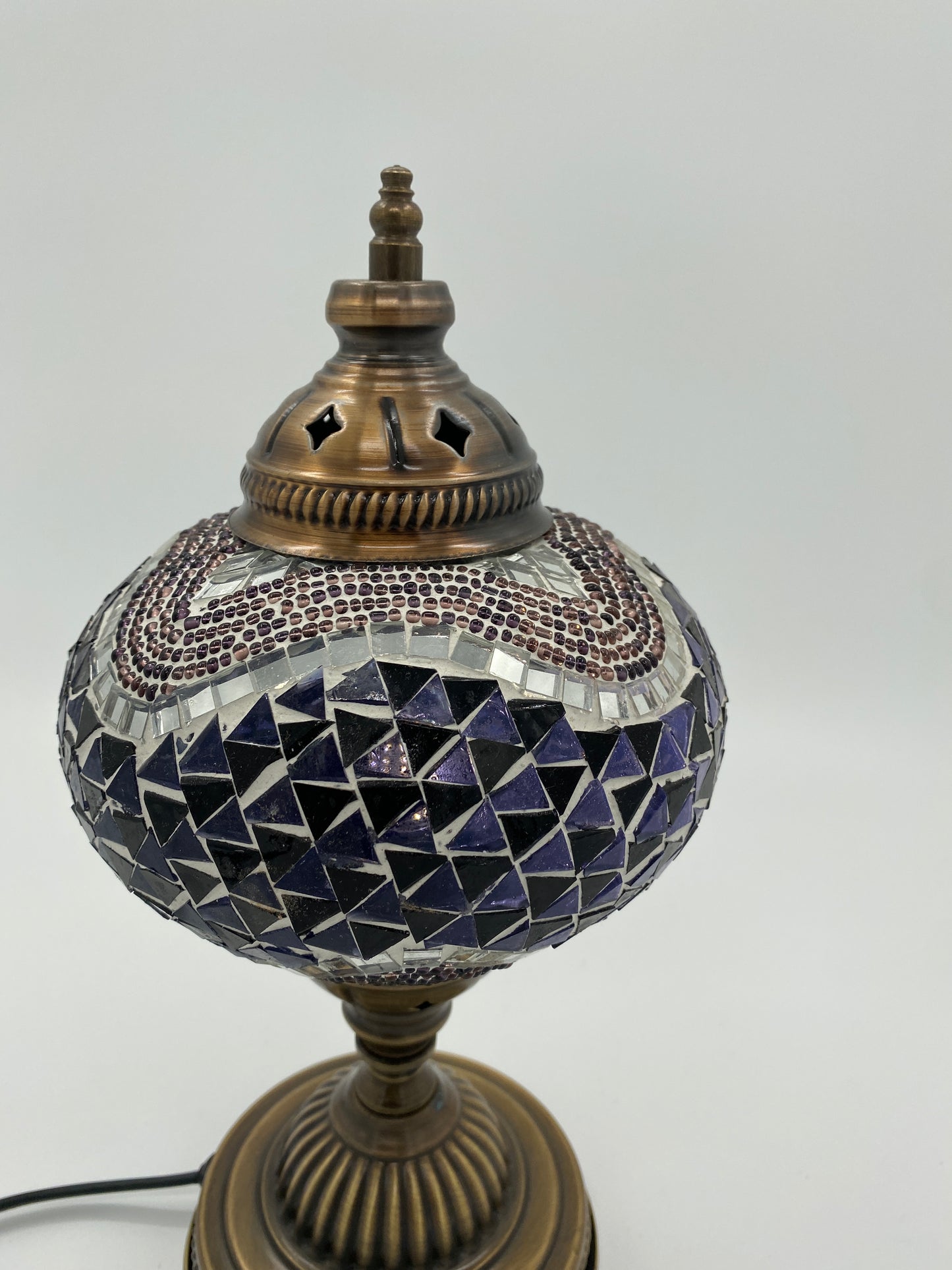 Turkish Handmade Mosaic Table Desk Bedside Night Lamp Light Lampshade, Blue, 14"