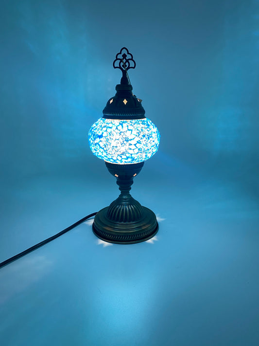 Turkish Handmade Mosaic Table Lamp Desk Bedside Night Lamp Light Lampshade, Blue Mystic, 14"