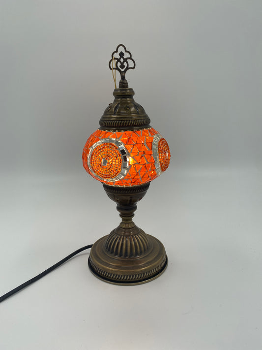 Turkish Handmade Mosaic Table Lamp Desk Bedside Night Lamp Light Lampshade, Orangey 14"