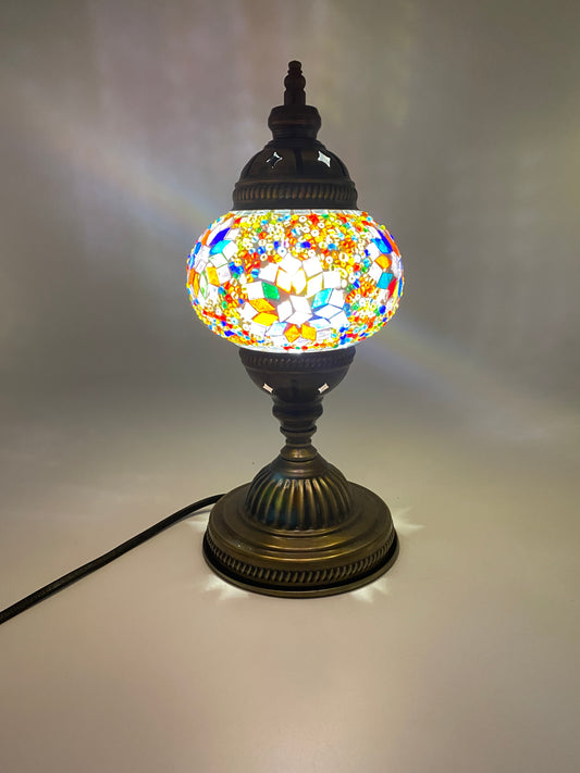 Turkish Handmade Mosaic Table Lamp Desk Bedside Night Lamp Light Lampshade, Colorful Flower, 14"