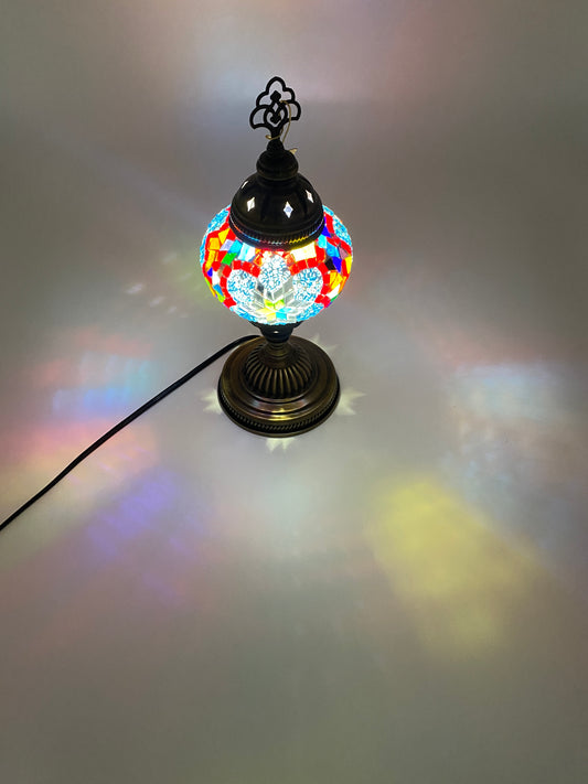 Turkish Handmade Mosaic Table Lamp Desk Bedside Night Lamp Light Lampshade, Flower Power14"